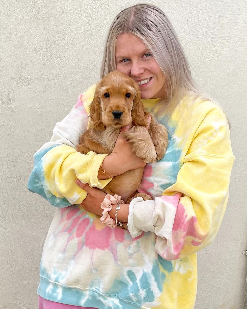 Ruby the Cocker Spaniel wearing a flower crown for her first birthday